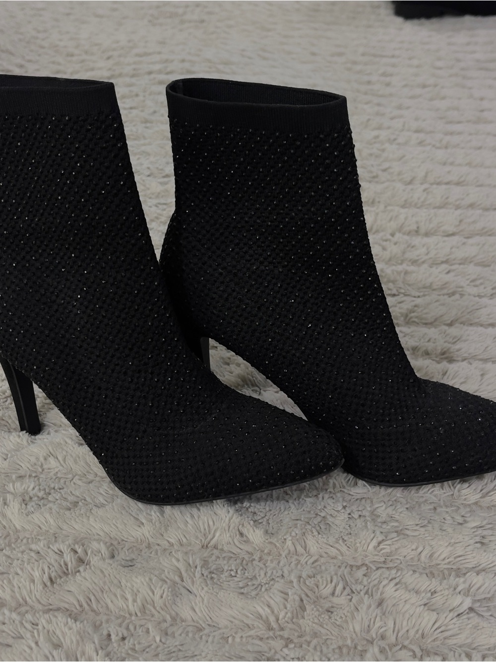 MIA Black Crystal-Embellished Stretch Sock Ankle Booties